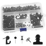 Black Thumb Tacks 310pcs, Decorative Thumb Tacks Push Pins for Photo Wall, Bulletin Board, Office Supplies