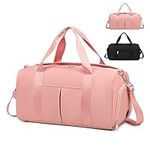 Gym Bag for Women, Small Sports Duffel Bag with Wet Bag and Shoe Compartment, Travel Duffel Bag, Weekender Overnight Bag, Hospital Bag, Swimming Bag, Pink