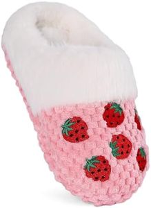 Toddler Strawberry Slippers Cute Warm Girls' Fluffy Slides(Pink,8.5-9.5 L)