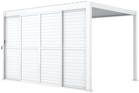 Mirador Accessory - 13' Sliding Louver Door for Mirador Pergola 111 Series, 4 Panel Detachable Moveable Sun Shade Privacy Door, White