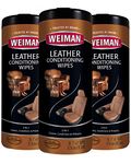 Weiman Leather Wipes - 3 Pack - Clean, Condition, Ultra Violet Protection Help Prevent Cracking or Fading of Leather Furniture, Car Seats and Interior, Shoes