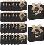 VGOODALL 24PCS Black Thank You Gift Bags, Party Favor Bags with Bow Ribbon Mini Gift Boxes Bulk Candy Bags for Birthday Wedding Party Bridal Shower