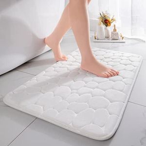 Chakme Tapis de bain en mousse à mémoire de forme, absorbant, antidérapant, pour décoration de douche, paillasson, salle de bain et salon, 60 x 90 cm, blanc