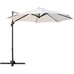 Outsunny 3(m) Patio Offset Roma Parasol Umbrella Cantilever Hanging Aluminium Sun Shade Canopy Shelter 360° Rotation with Hand Crank and Cross Base, Cream White