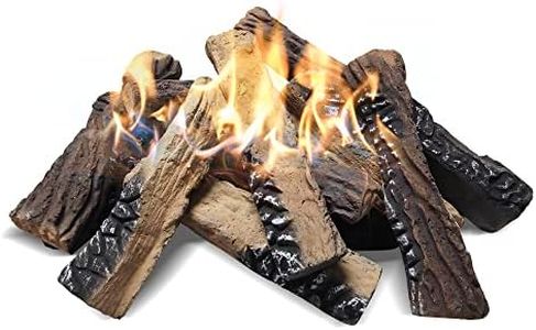 Large Gas Fireplace Logs, Set of 10 Ceramic Logs for Gas Fireplace, Artificial Realistic Firewood Logs, Indoor Outdoor Gas Logs for Fireplace Firepit, Ventless & Vent Free