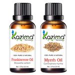 KAZIMA Combo of Frankincense Oil and Myrrh Oil - 100% Pure Essential Oil for Face Acne & Scars, Gums, Hair Growth & Body Massage, 15 ml each