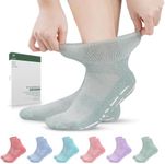 Bulinlulu Diabetic Socks with Grippers for Men Women -6 Pairs Non Binding Diabetic Ankle Slipper Socks Size 6-9 9-12, Cyan/Pale Blue/Turquoise/Purple/Pale Orange/Maroon