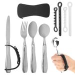 Weighted Utensils with Universal Cuff by Tilcare - Weighted Utensils for Hand Tremors & Parkinson's Patients Set with a Bag, 4 Universal Cuff Straps, Fork, Knife and 2 Spoons