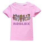 CKCKTZ Ro-blox T Shirt for Boys Girls Fashion Game Short Sleeve Tops T-Shirt Kid Graphic Tees (Pink, 9-10 Years)