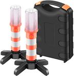 MMIAOO LED Emergency Roadside Flares Safety Strobe Light, 2PCS Safety Strobe Light, 3 in 1 Road Warning Beacon Flare with 2 Magnetic Bases/Detachable 2 Stands and Storage Case (Battery not Included)