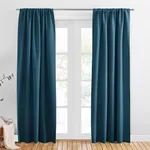 PONY DANCE Rod Pocket Ink Blue Blackout Curtains for Bedroom - Thermal Insulated Room Darkening Curtain for Living Room, 52 x 94 Inch, 2 Panels