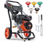 3400 PSI Gas Pressure Washer, 2.6 GPM Gas Powered Washer with Full Copper Pump, Spray Gun & Wand, 5 Nozzles, 26 FT Hose, Portable Power Washer for Cleaning Cars, Homes, Driveways, Patios