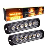 RIGIDON 2 Pcs Safety Emergency Flashing Lights, 12V 24V 6 LED Amber Strobe Hazard Warning Light, Breakdown Beacon Led Light Bar, Waterproof Universal for Car Truck Off road SUV, 3000K