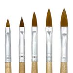Winstonia Acrylic Nail Brush Set 5 Pcs Size 2,4,6,8,10 - Professional Brushes Kit Oval Shape for Liquid and Powder Uses Salon Quality