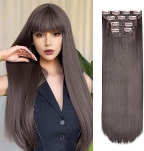 QUEENTAS Long Straight Chocolate Brown Clip in Hair Extensions for Women,Natural & Good connectivity Hair Extensions (22inch, 4pcs)