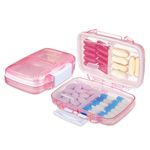 Fullicon 2 Pack Travel Pill Box, 4 Compartments Small Pill Box, Portable Pill Organizer with Labels, Moisture Proof Supplement Organizer with Double Lock, Vitamin Box for Vitamin & Fish Oil (Pink)