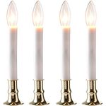 PREXTEX Christmas Candles - Set of 4 Brass Plated Window Candles with Sensor Dusk to Dawn - Candle Set for Home and Kitchen w/Automatic On/Off Sensor, Christmas Lights, Candle Lamp, Party Lights