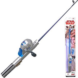 Zebco Star Wars Rey Kids Spincast Reel and Fishing Rod Combo, 4-Foot 2-Piece Fishing Pole with Right-Hand Retrieve, Quickset Anti-Reverse Fishing Reel, Realistic Lightsaber Design, Silver/Black