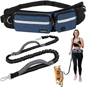 PetAmi Hands Free Dog Leash, Dog Running Leash Belt Bag for Walking, Jogging, Dog Waist Double Zipper Pouch with Poop Bag Dispenser, Dual Padded Handles Reflective Bungee Leash, Single (Navy)