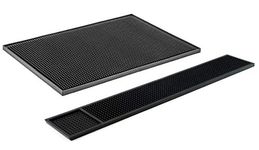 THW® PVC Rubber Bar Service Mat Spill Mat for Counter Top, Non Slip - 18" x 12" & Mat for Counter Top Bar Rail for Glassware -60 cm x 8 cm Combo