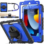 SEYMAC stock Case for iPad 9th / 8th / 7th Generation 10.2'' with Screen Protector Pencil Holder, 360° Rotating Stand Shoulder Strap Protective Case for iPad 10.2 inch (2021/2020/2019), Blue