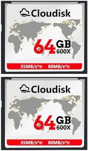 Cloudisk 2-Pack Compact Flash Card 64GB 533X CF 2.0 Scheda Prestazioni per fotocamere DSLR, fotocamere digitali vintage e attrezzature industriali (64GB CompactFlash)