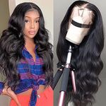 QTHAIR 14A Lace Front Wigs Body Wave Pre Plucked Human Hair Lace Frontal Wigs short wigs for Black Women With Baby Hair Natural Black Color Brazilian Virgin Hair Body Wave 14inch