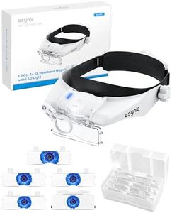 eSynic Lente di Ingrandimento Frontale con Luce 2 LED Lente d'Ingrandimento a Testa Ricaricabile con 5 Lenti 1.5-3.5X Fino a 13X Luminosità Regolabile per Ricamo Lettura Riparazione Gioielli