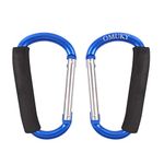 OMUKY Large Carabiner Shopping Bag Holder Handle Multipurpose Snap Hook Stroller Buckle Oversized Sponge Clip 2-Pack (12 * 140mm-Blue-2pcs)