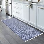 MDZ® Hand Woven 100% Cotton Diamond Rug, Bed Side Runner for Bedroom, Living Room, Kitchen, Entrance, Passage, Style: Modern, Size: 2x5 Feet | Organic | Eco Friendly | Machine Washable (Blue)