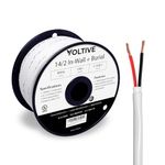 Voltive 14/2 Speaker Wire - 14 AWG/Gauge 2 Conductor - UL Listed in Wall (CL2/CL3) and Outdoor/In Ground (Direct Burial) Rated - Oxygen-Free Copper (OFC) - 100 Foot Spool - White