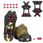 willceal Ice Cleats, Ice Grippers Traction Cleats Shoes and Boots Rubber Snow Shoe Spikes Crampons with 10 Steel Studs Cleats (Red,Large)