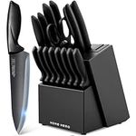 Home Hero 16 Pcs Kitchen Knife Set with Sharpener - High Carbon Stainless Steel Knife Block Set with Ergonomic Handles (16 Pcs - Titanium Black Wood)