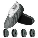 Annhua Reusable Shoe Covers 5 Pairs Polyester Overshoes with Non-Slip Soles, Washable Shoe Protector Covers for Size 3.5-9.5, Durable Boot Covers for Home and Laboratory (Grey)