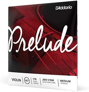 D'Addario Prelude Violin String Set, 1/16 Scale, Medium Tension – J810 1/16M - Solid Steel Core, Warm Tone, Economical and Durable – Educator’s Choice for Student Strings – 1 Set