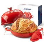 Armorbear Dutch Oven for Bread Making-5QT Cast Iron Sourdough Dutch Oven Pot with Lid, Enameled Round Cast Iron Bread Pot with Dome Lid for Homemade, Gifts for Sourdough Bakers, Red
