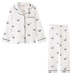 ACESTAR Toddler Kids Pajamas Set Classic Girls Boys Button-Down Pjs Set 100% Cotton Long Sleeve Sleepwear 2 Piece Kids Lounge Set (White Balloon Bear, 5T)