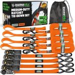 Rhino USA Ratchet Tie Down Straps (4PK) - 1,823lb Guaranteed Max Break Strength, Includes (4) Premium 1" x 15' Rachet Tie Downs with Padded Handles. Best for Moving, Securing Cargo (Black 4-Pack)