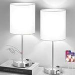 【Upgraded】Set of 2 Touch Control Table Lamps with 2 USB Ports & AC Outlet, 3-Way Dimmable Bedside Nightstand Lamps for Living Room Nursery Office Bedroom, E26 800 Lumens 5000K Daylight Bulbs Included