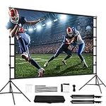 Projector Screen with Stand,150inch Indoor Outdoor Movie Projection Screen 4K HD 16: 9 Wrinkle-Free Design for Backyard Movie Night(Easy to Clean, 1.1Gain, 160° Viewing Angle & A Carry Bag)