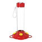 MEKKAPRO Outdoor Hummingbird Feeder Made from Glass, Hanging 5 Nectar Feeding Stations, Bright Red, Backyard Feeder (20 Ounce)