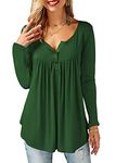 Beluring Womens Long Sleeve Tshirts Plain Pleated Blouse Ladies Loose Tops Green Size 16 18