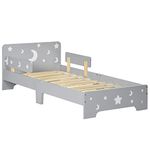 ZONEKIZ Kids Toddler Bed Children's Bedroom Furniture w/Star and Moon Patterns, Side Rails, for Boys, Girls, Ages 3-6 Years, 143 x 76 x 49cm - Grey