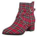 NUMALEO Womens Buckle Outdoor Suede Casual Round Toe Chunky Low Heel Ankle High Boots 2 Inch, Red Plaid, 12