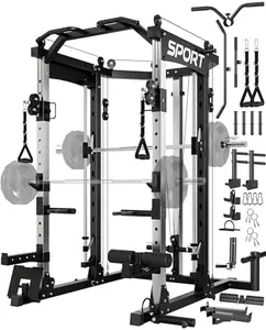 GarveeLife Smith Machine Home Gym, 2200LBS Squat Rack Power Cage, All in One Home Gym Workout Station with Smith Bar, LAT Pull-Down, Cable Crossover System and More Attachments