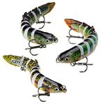 Lifelike Fishing Lures, Bionic Multi Jointed Swimbait 9 Segments Slow Sinking Hard Swimbaits for Bass Fishing, Swimming Fishing Lure Freshwater or Saltwater, Trout Perch Pike Walleye Bass Lures (3-PACK)