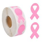 WANDIC Pink Ribbon Sticker, 500 Pieces Pink Ribbon Awareness Stickers Labels Roll Pink Breast Cancer Awareness Ribbon Package Sealing for Event Gift Letter (Small)