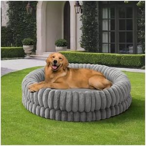 BALANCE Luxury Donut Dog Bed, 43 Inches Round Dog Beds Large Sized Dogs Washable, Orthopedic Calming Dogs Bed for Pets with Anti-Slip Bottom, Gray