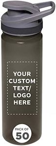 DISCOUNT PROMOS Custom Sports Water Bottles 22 oz. Set of 50, Personalized Bulk Pack - Reusable, Leak proof, With lids - Charcoal