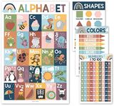 Hadley Designs 4 Boho Pre K & Kindergarten Homeschool Supplies - ABC Chart For Wall For Toddlers, Number Chart 1-100 For Kids For Wall, Color Posters For Classroom Preschool Learning Posters